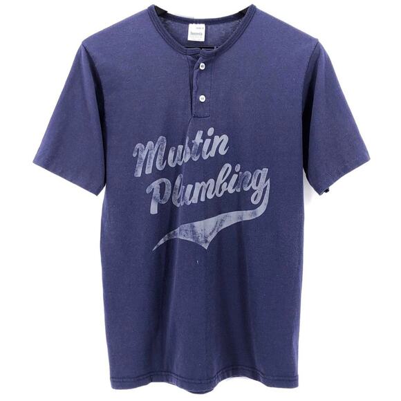 90s baseball henley tshirt Mustin Plumbing 1990s vintage - Picture 1 of 5